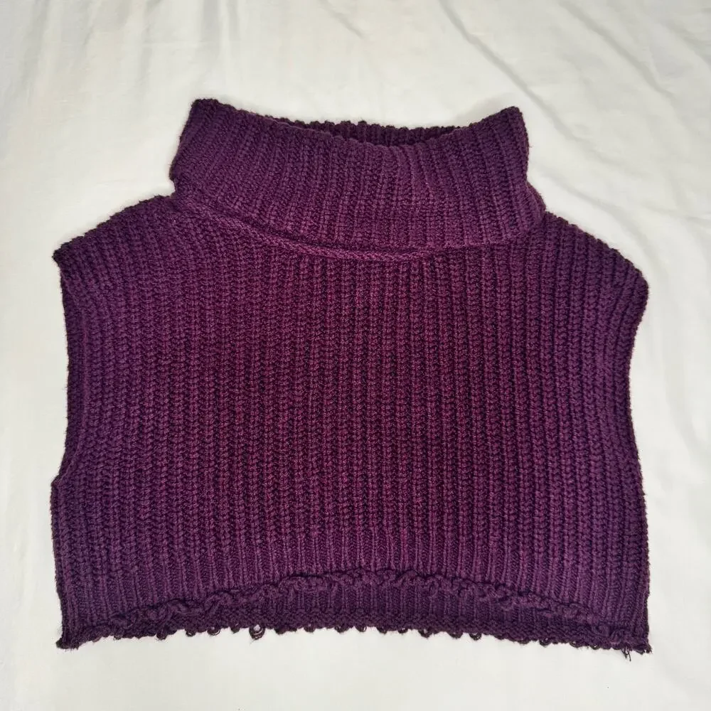 Free People Hunny Bunny Crop Sweater Women’s Large Purple Boho Dark Feminine - Picture 13 of 15